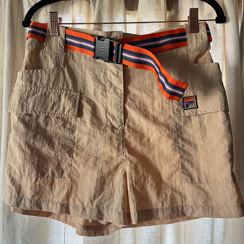 Fila Tan and Orange Cargo Shorts with Sporty Ribbon
